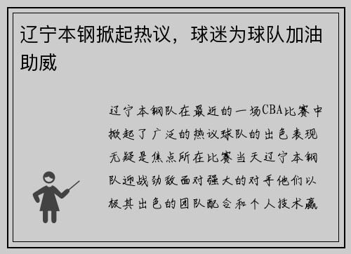 辽宁本钢掀起热议，球迷为球队加油助威